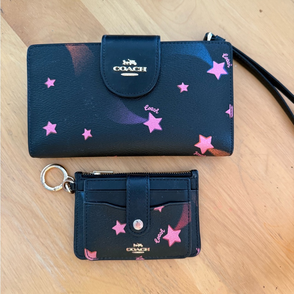 Coach Black and Pink Starry Wallet Set